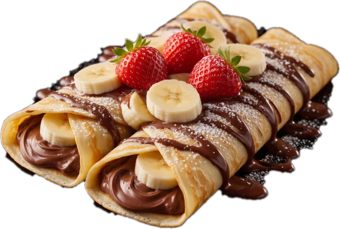 Palačinke sa bananom, jagodama i čokoladom